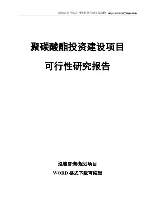 聚碳酸酯投资建设项目可行性研究报告