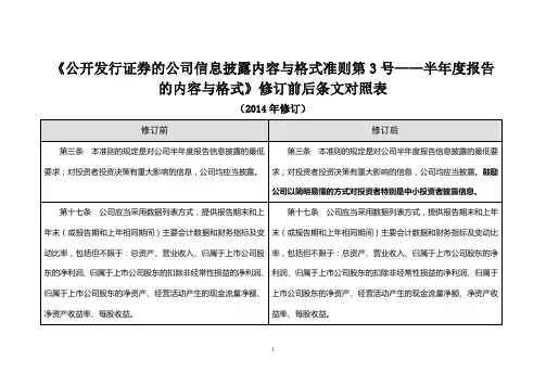 公开发行证券的公司信息披露内容与格式准则第3号——半年报准则修订前后对照表(2014年修订).