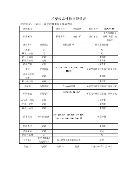 桥梁经常性检查记录表2012.1