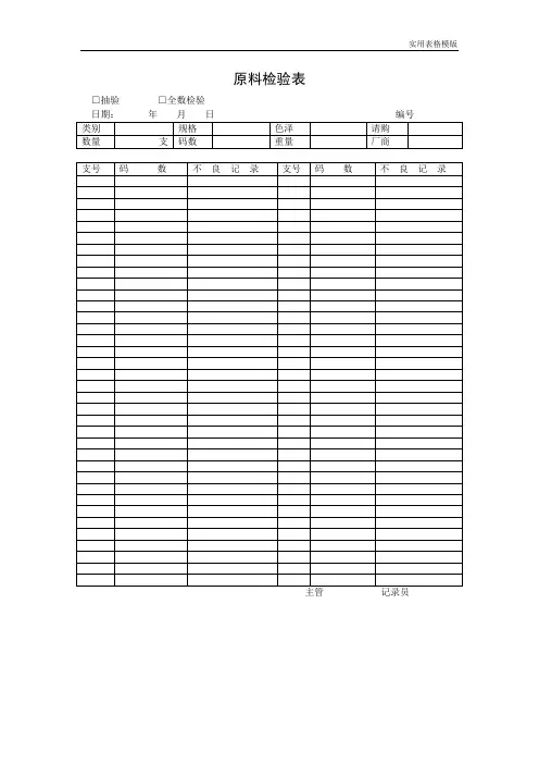 原料检验表