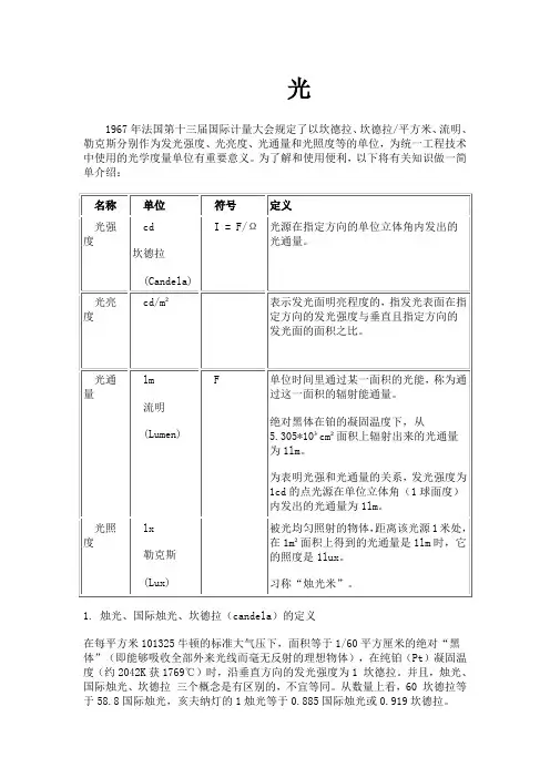 光强、光亮、光照、光通量之间的关系