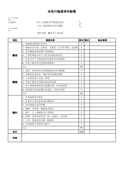 5S检查评分标准