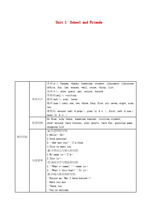 2020学年七年级英语上册 Unit 1 School and Friends单元整体分析、话题相关链接 (新版)冀教版