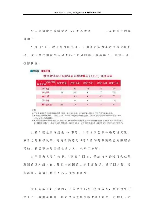 中国英语能力等级量表VS雅思考试