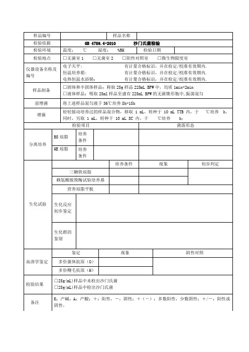 沙门氏菌检测原始记录