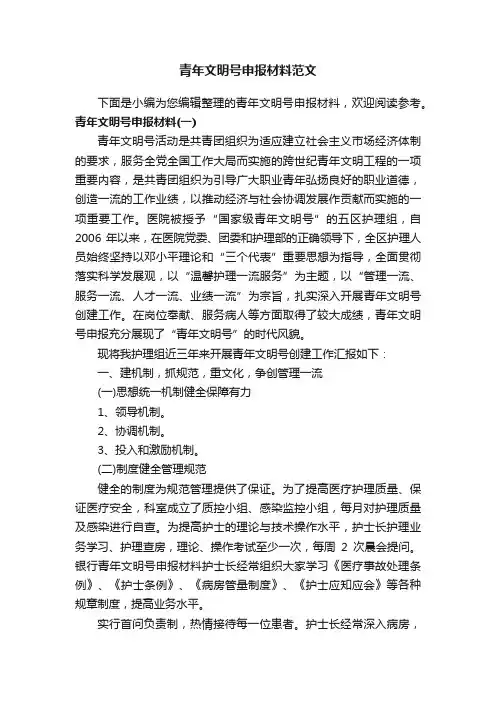 青年文明号申报材料范文