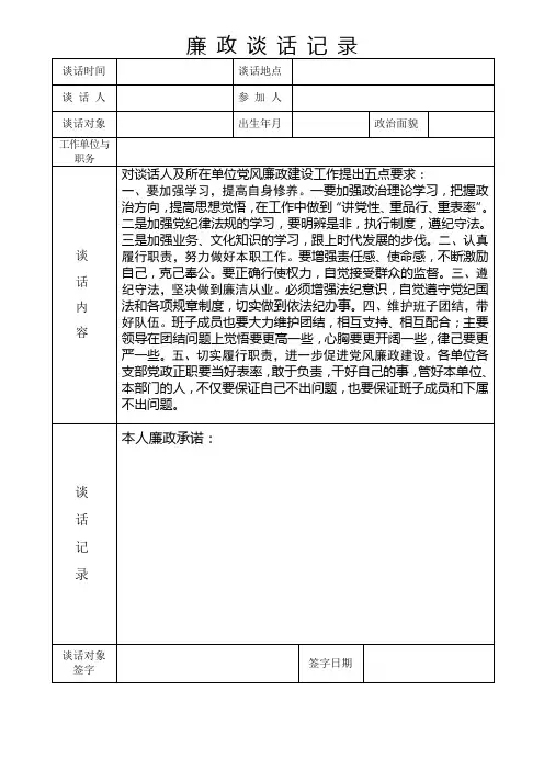 廉政谈话记录表