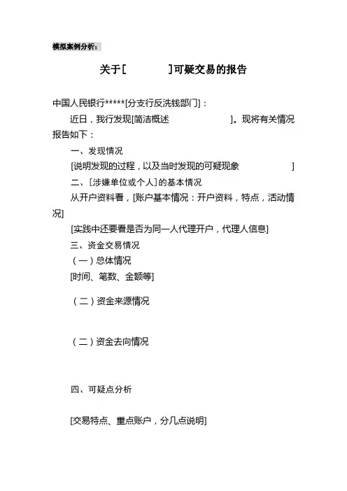 重点可疑交易报告(模版)