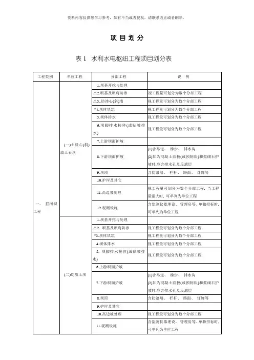 项目划分标准模板