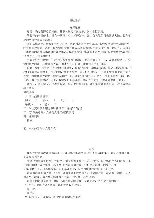 小学语文阅读理解