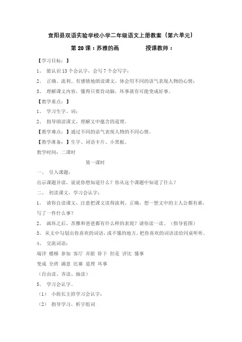 二年级语文上册教案20.苏雅的画