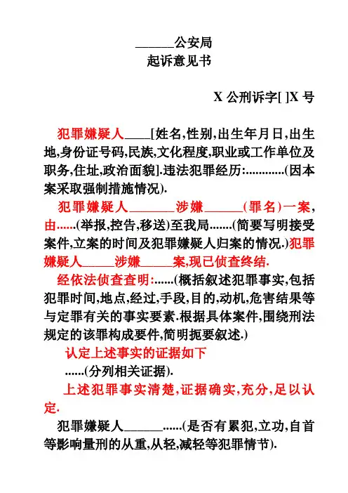 公安局起诉意见书格式