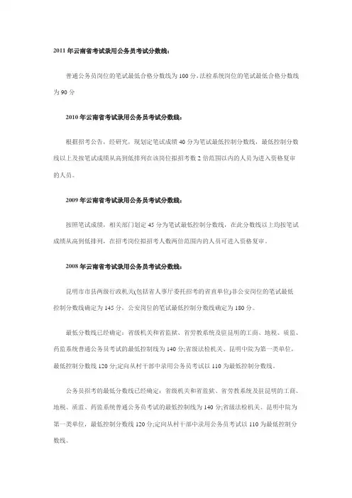 云南公务员考试分数线汇总(2005年-2011年)