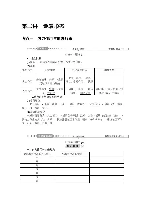 2021届 高考地理一轮复习讲义：第三章第二讲 地表形态 