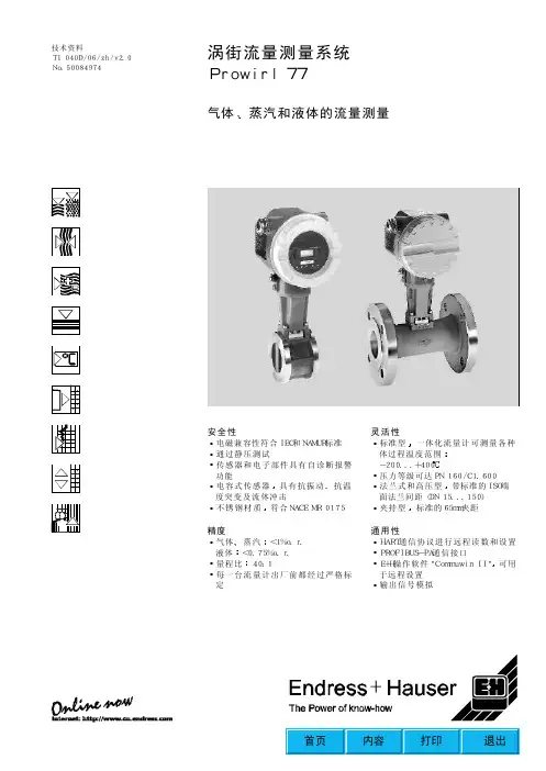 恩德斯豪斯E+H涡街流量计 Prowirl77
