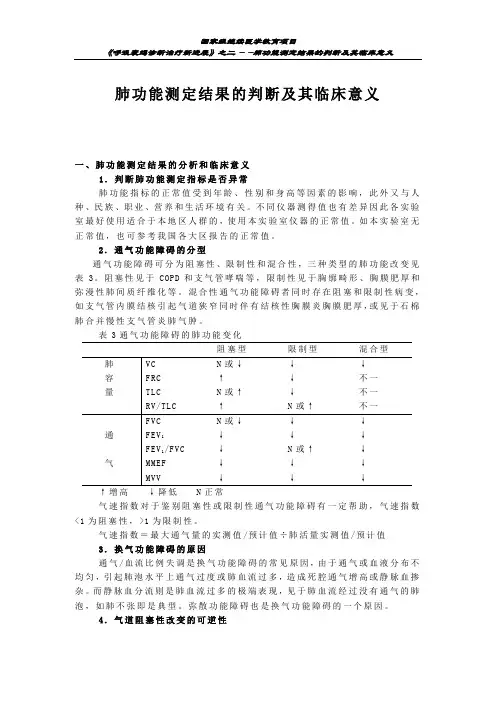 肺功能测定结果的判断及其临床意义