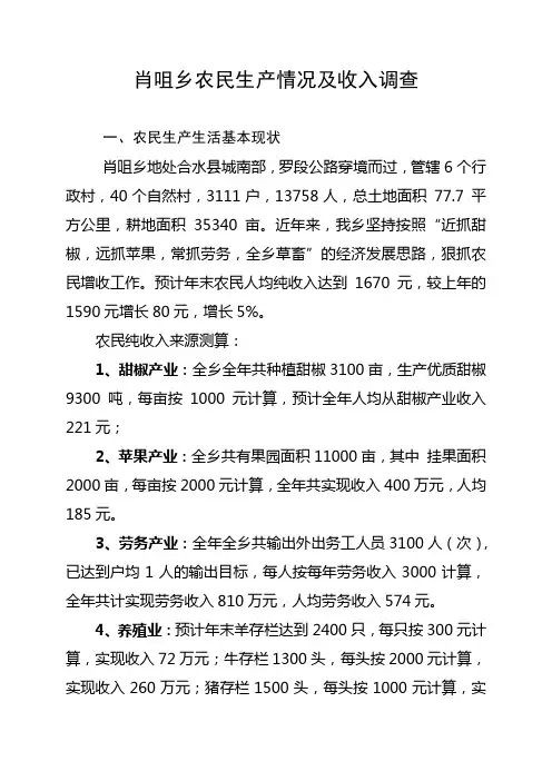 农民生产情况及收入调查