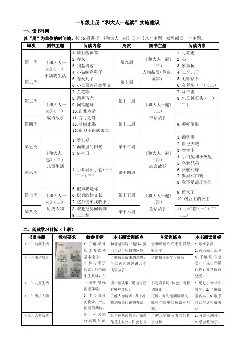一年级阅读计划(教材“和大人一起读”)