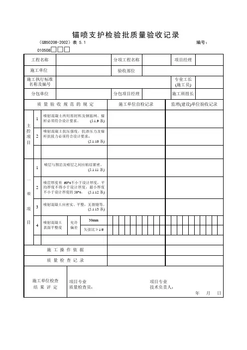 锚喷支护检验批质量验收记录 2