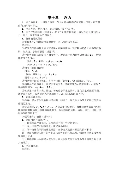 第十章浮力知识点总结