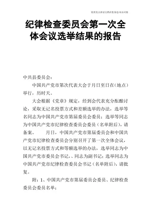 纪律检查委员会第一次全体会议选举结果的报告
