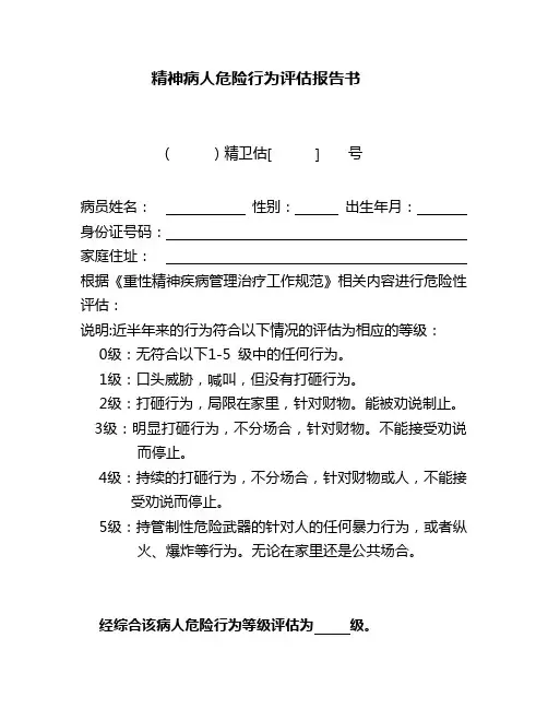 精神病人危险行为评估报告书