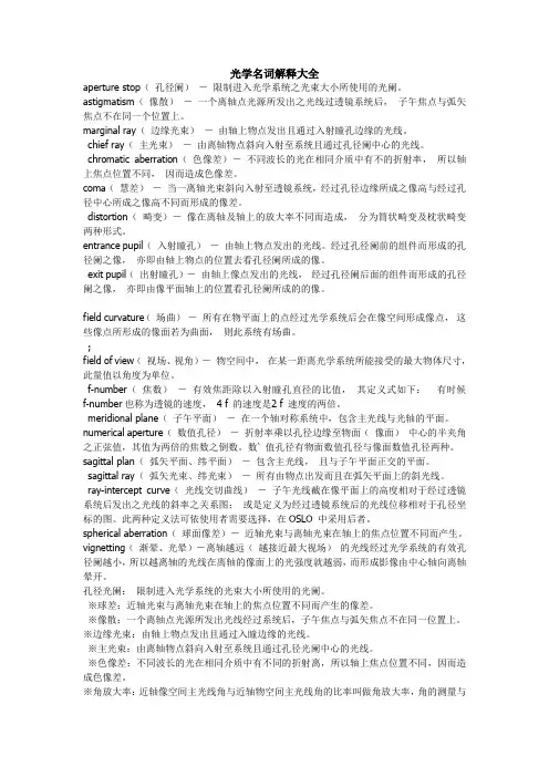 光学名词解释大全