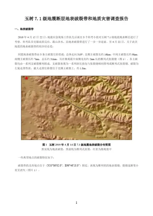 玉树地震断层地表破裂带和地质灾害调查报告