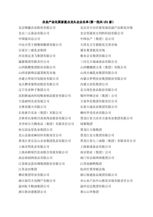 农业产业化国家重点龙头企业