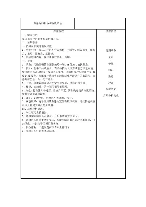 血涂片的制备和瑞氏染色