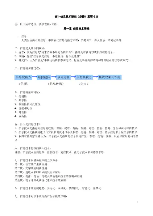 高中信息技术基础(必修)重要考点