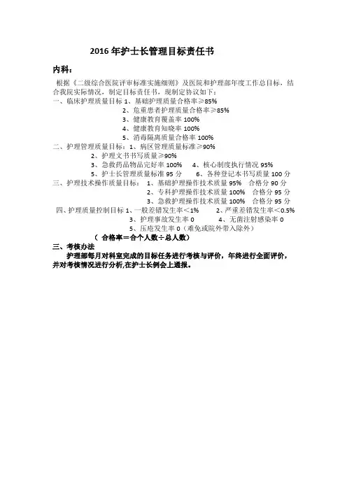 2016年护士长管理目标责任书