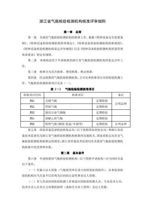 浙江省气瓶检验检测机构核准评审细则