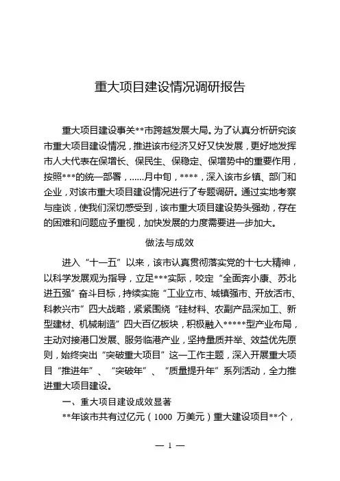 重大项目建设情况调研报告