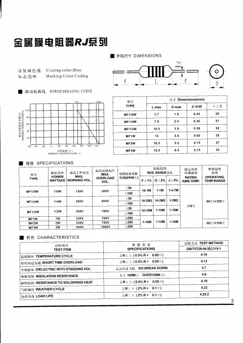 金属膜电阻规格书