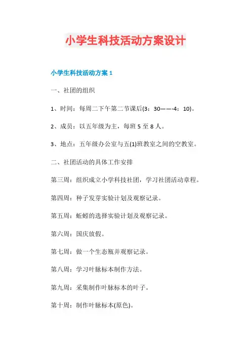 小学生科技活动方案设计