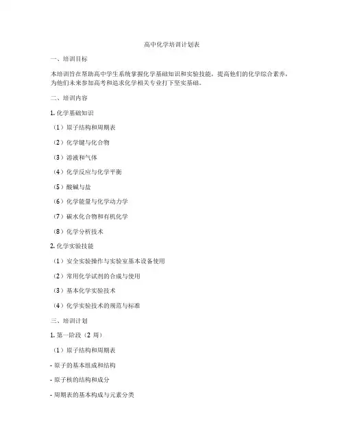 高中化学培训计划表