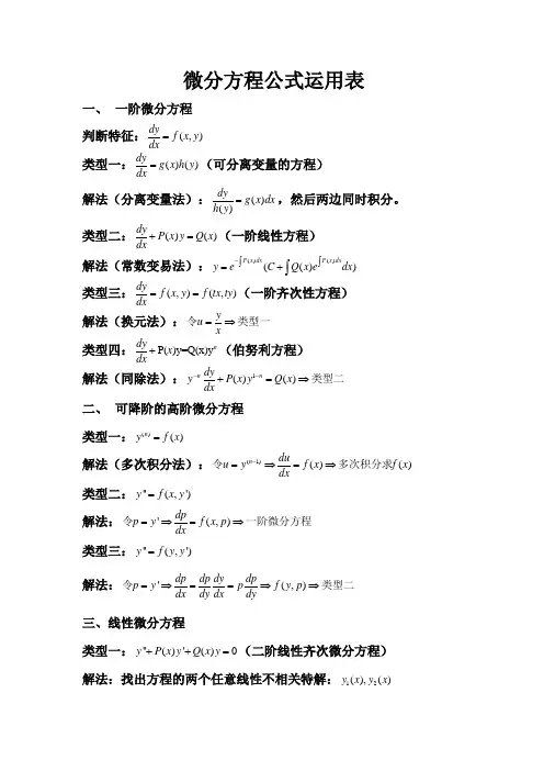 微分方程公式运用表