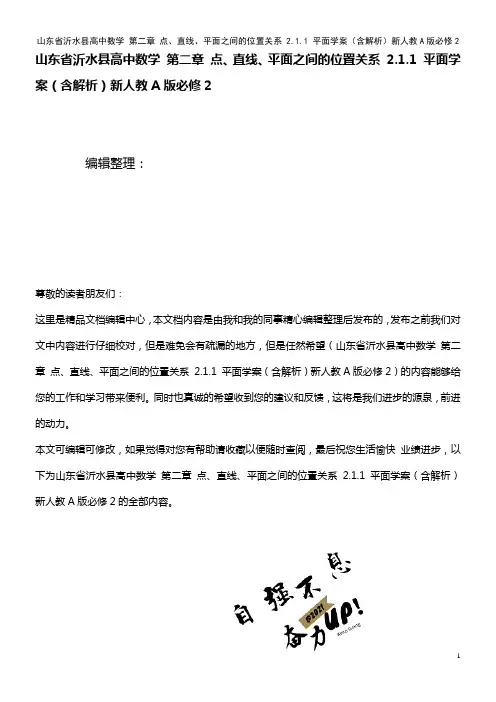 高中数学 第二章 点、直线、平面之间的位置关系 2.1.1 平面学案(含解析)新人教A版必修2(2