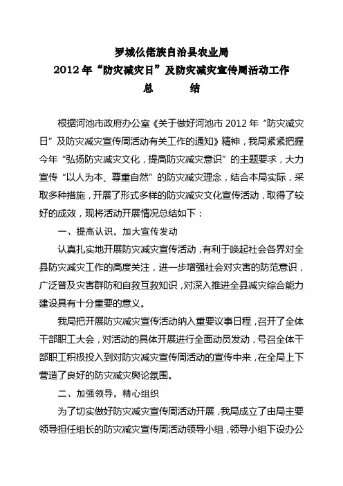防灾减灾宣传日工作总结