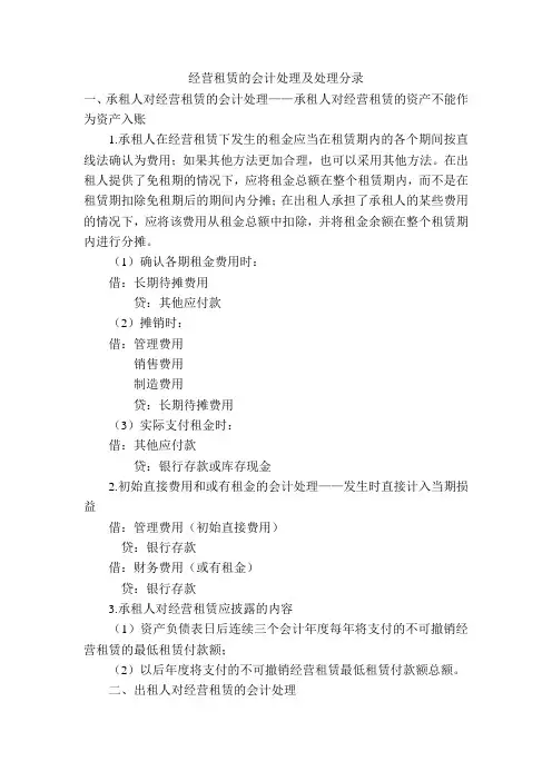 经营租赁的会计处理及处理分录 2