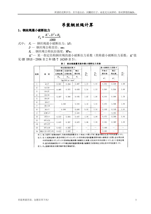 最小钢丝破断拉力总和与钢丝绳最小破断拉力的换算系数(新)