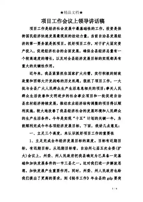 项目工作会议上领导讲话稿