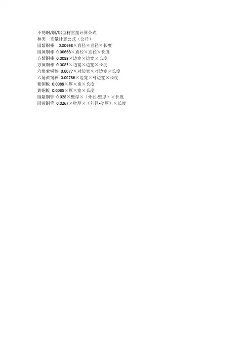 铜的计算公式
