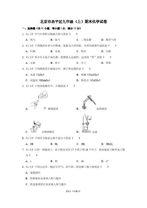 北京市昌平区九年级(上)期末化学试卷