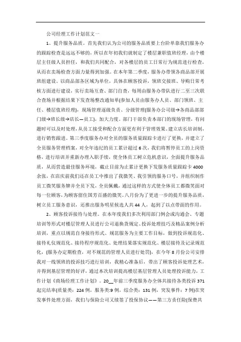 公司经理工作计划范文模板五篇