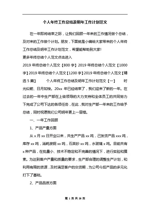 个人年终工作总结及明年工作计划范文