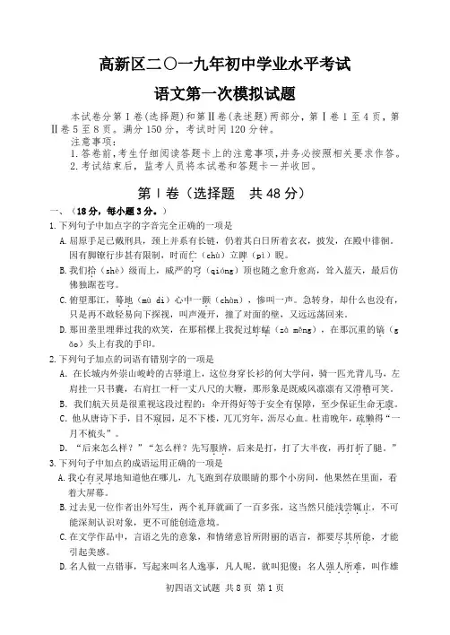 2019年高新区中考模拟题