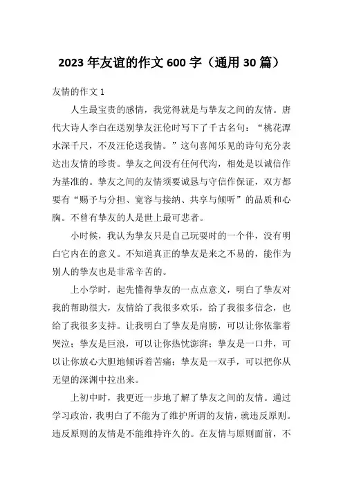 2023年友谊的作文600字(通用30篇)