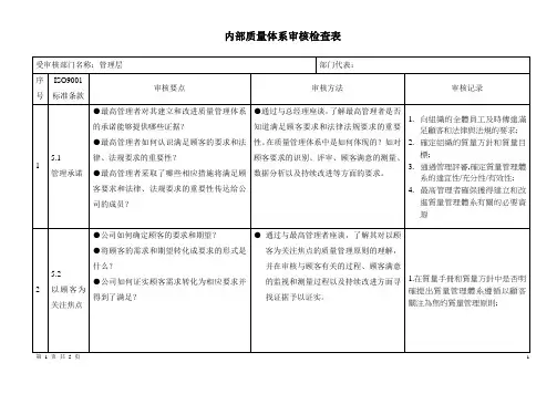 管理层内部质量体系审核检查表